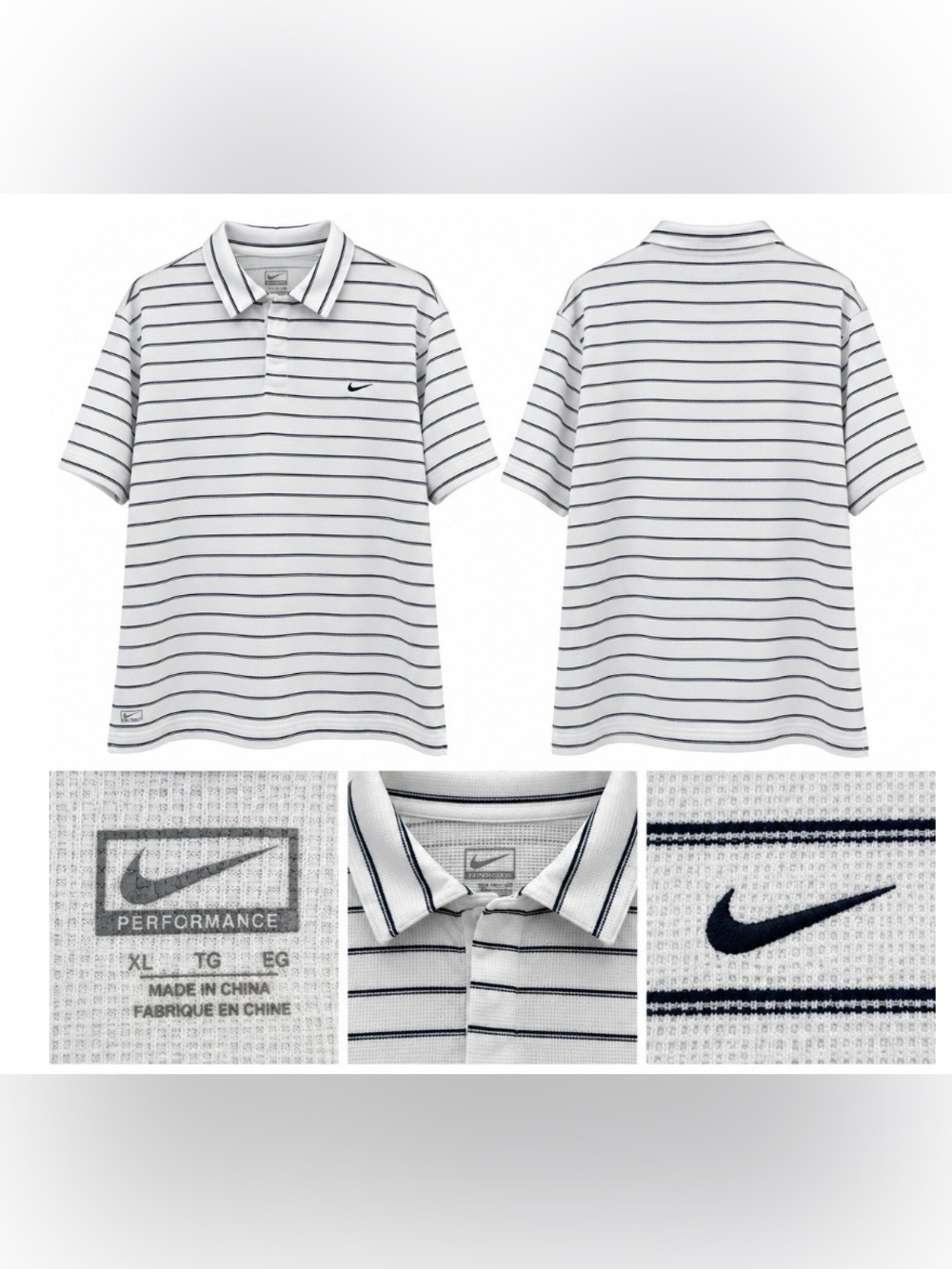 Nike White Polo with Navy Stripe Swoosh